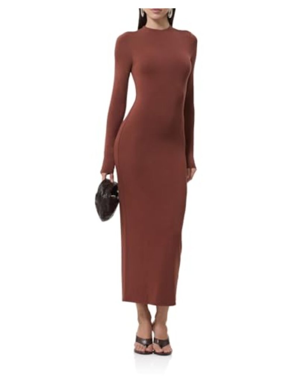 Mock Neck Long Sleeve Midi Bodycon Dress Night Out